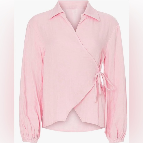 Love, Whit by Whitney Tops - Chic Pink Wrap Blouse with Tie Detail